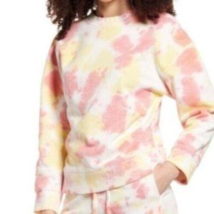 New BP Cotton Tie Dye Crewneck Fleece Pull Over Sweatshirt Medium Women Pink